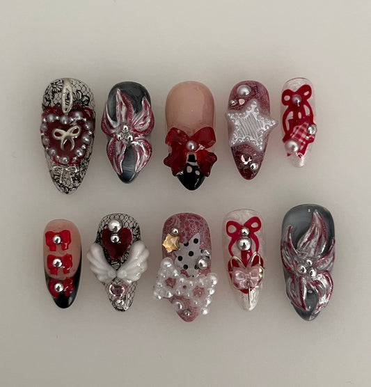 black lace & ruby ribbons - made to order